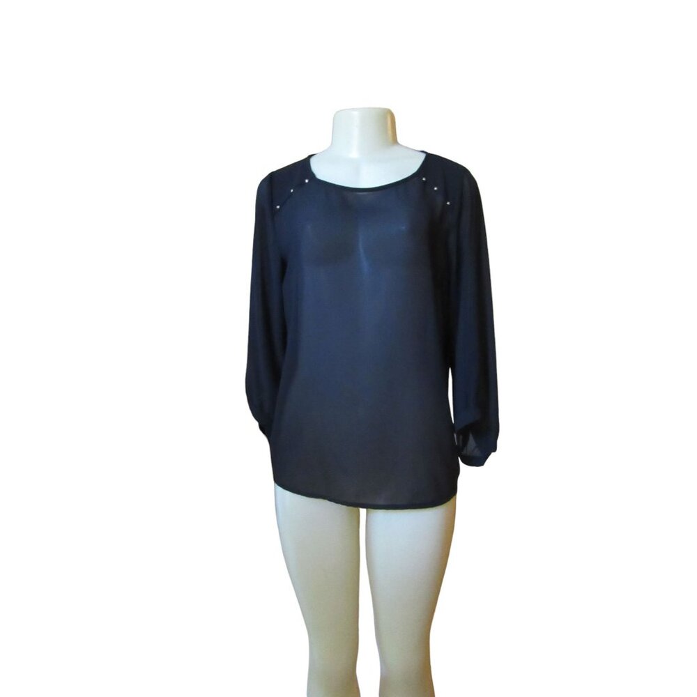 Lafee Maraboutee Sheer 3/4 Sleeve Blouse w Studs Size 38 or M, Made in France